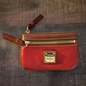 Dooney & Bourke Red and Brown Leather Zip Coin Purse